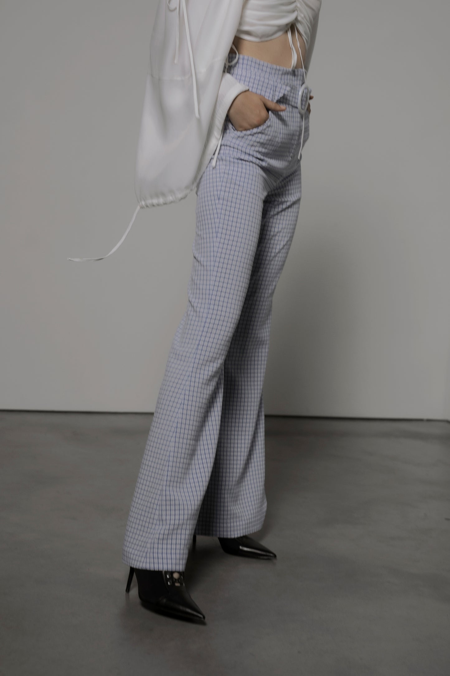 Patty Flare Trousers in Blue Gingham
