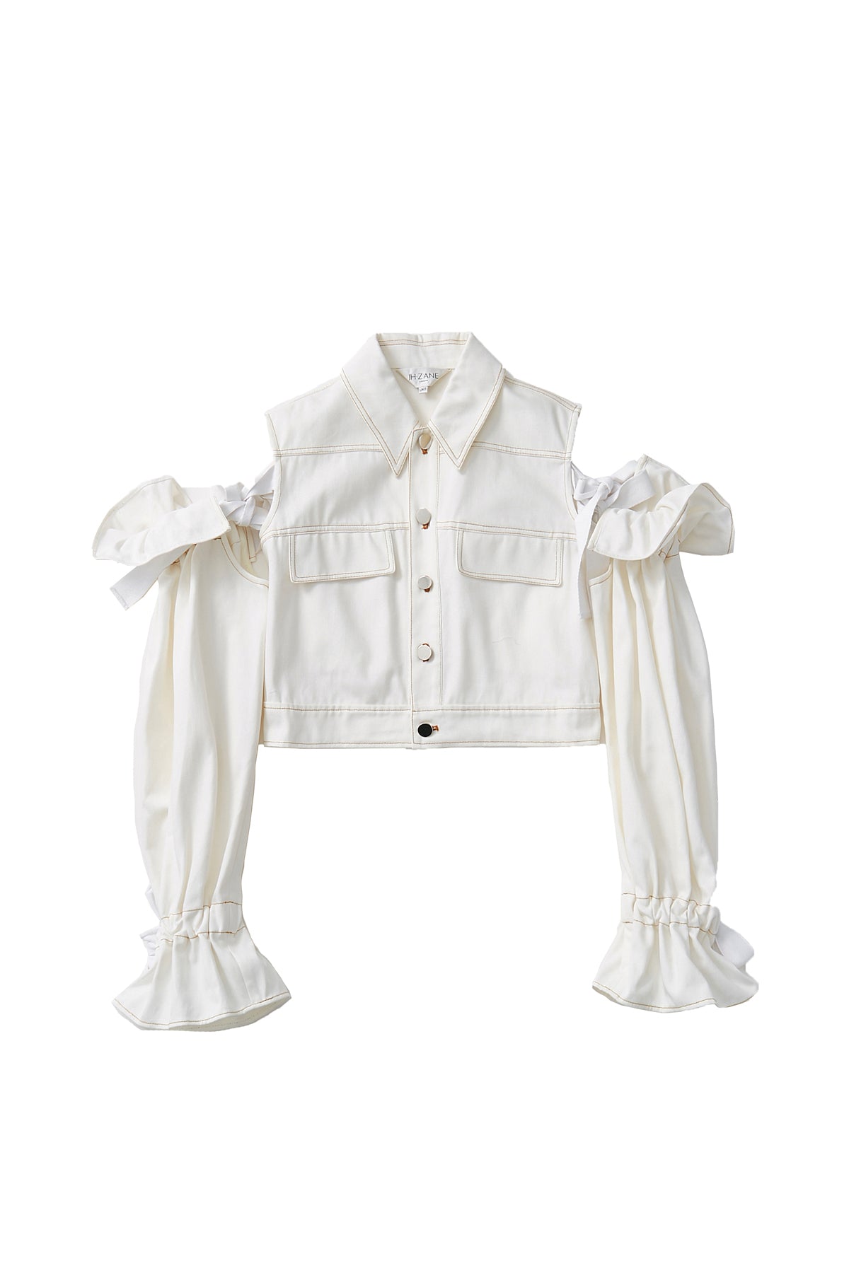 Blossom Sleeves Demin Jacket in White